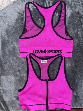 LOVE & SPORTS Women's Hot Pink Racerback Sports Bra - Front Zip & Ribbed Support
